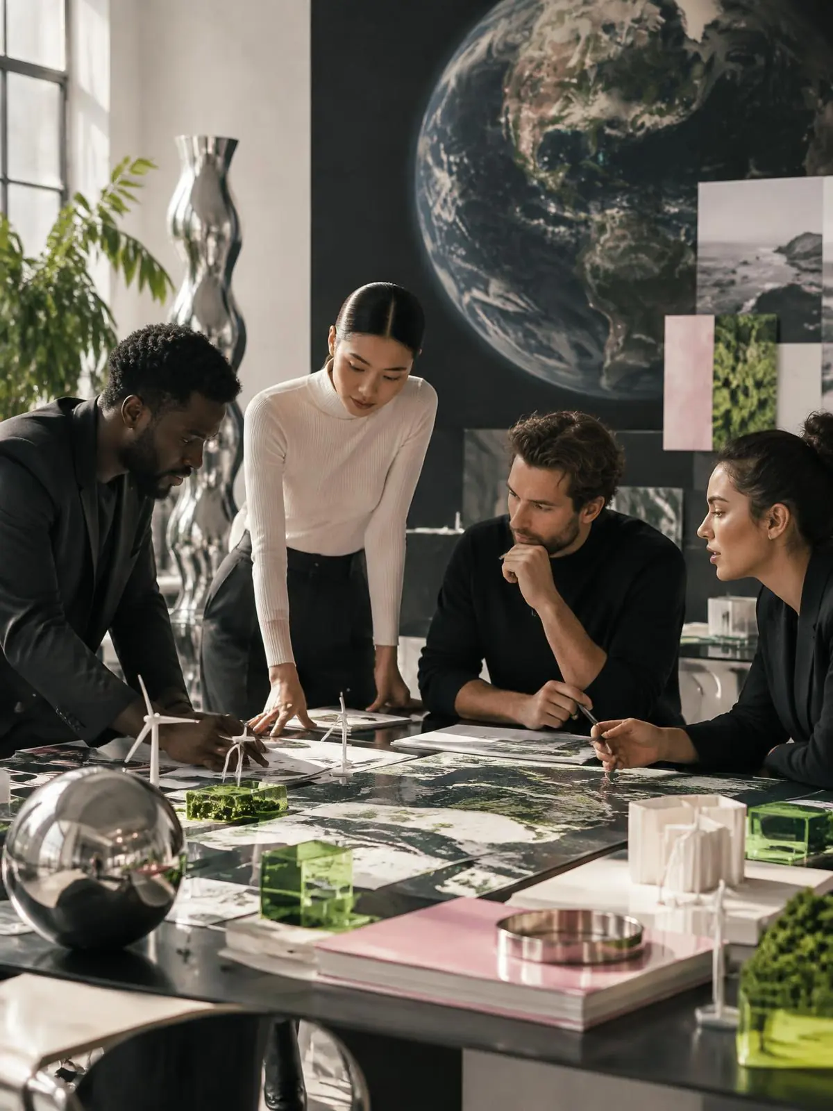 Innovation leaders collaborating around a global growth strategy table